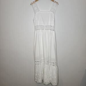 Women Maxi‎ Dress Small Fairy Cottagecore Boho Festival White eyelet peekaboo